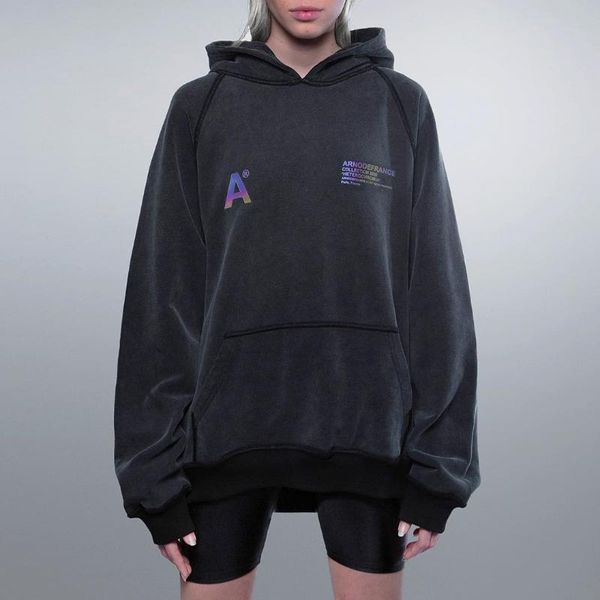 

men's hoodies & sweatshirts american high street trendy arnodefrance letter printed hoodie loose sports shirt hip hop fashion pullover, Black