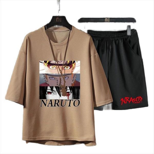

summer half sleeve mens tracksuits t shirt sportswear japanese anime sanyan amp xiaoyou casual suit with a set of handsome, Gray