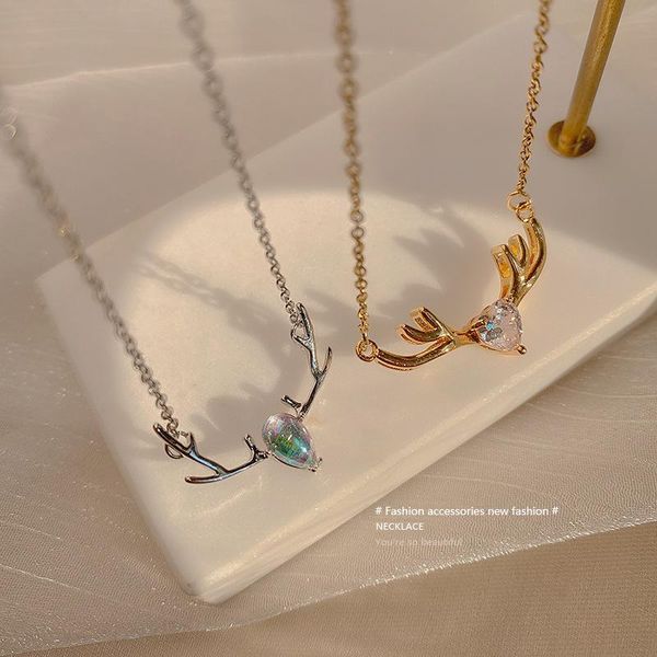 

chains 2021 trendy deer with you necklace gift small fresh ins wind clavicle chain net red zircon female pendant, Silver
