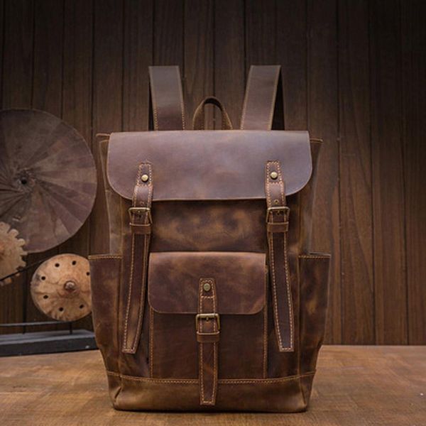 

backpack handmade retro crazy horse leather men's tide brand trend cowhide casual multi-function computer