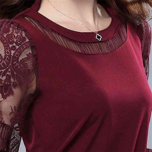 

simple style women spring autumn style t shirts lady casual slim lace o-neck flower printed tees shirt with pocket df2064 210401, White