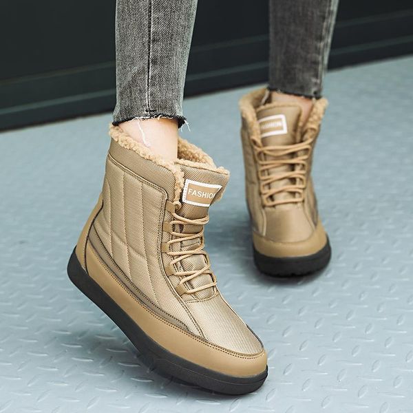 

boots winter women warm non-slip snow outdoor platform boot woman ladies lace-up waterproof ankle plus size 39-44, Black