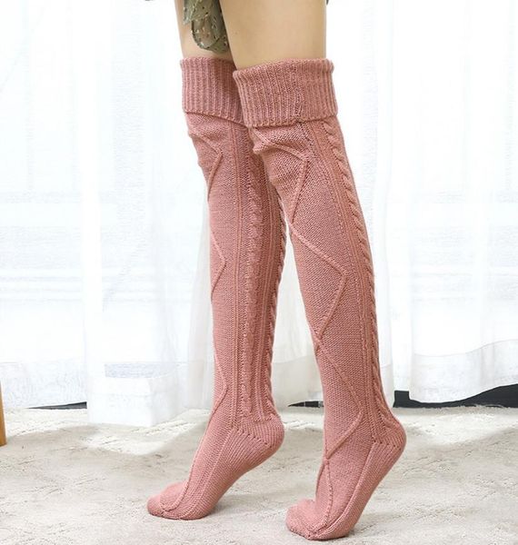 Mode Frauen Kabel -Strick -Oberschenkelstiefel Socken über Knie hohe Langbein -Rohrwärmer Strümpfe Baumwolle mehr Farben für Auswahl