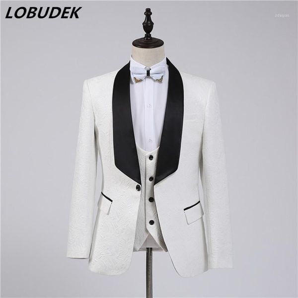 

white pink red (jacket+vest+pants) men's suits host male singer chorus performance clothes wedding groomsman studio slim suit & blazers, White;black