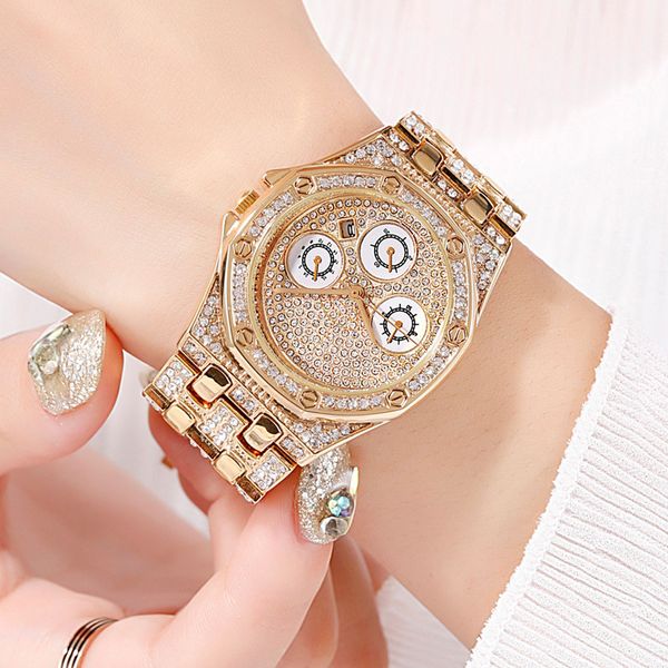 

watch women's full diamond large plate watch fashion, Slivery;brown