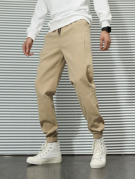 

men slant pocket drawstring waist joggers z710#, Black