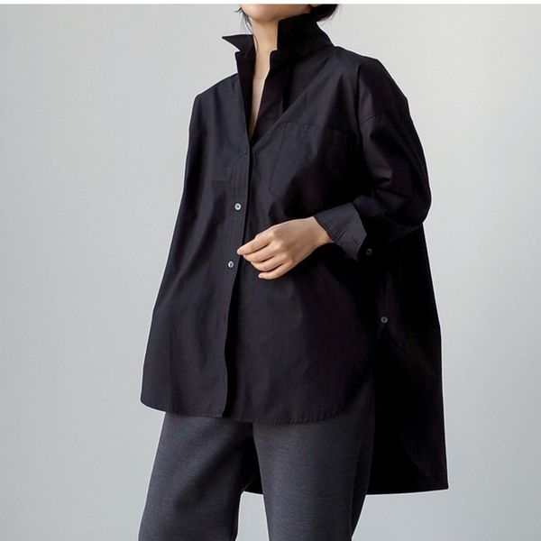 

spring fashion black white oversize shirt women loose long sleeve solid color all-match vintage yh959 210507