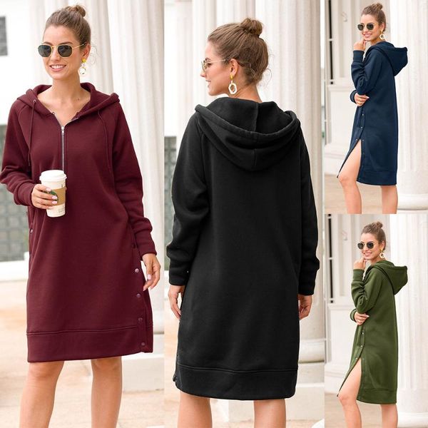 

women's hoodies & sweatshirts s-3xl casual loose long autumn solid color sweatshirt hooded dress, Black