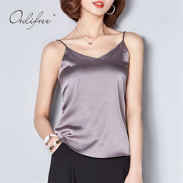 

summer silk women satin tank camisole spaghetti strap vintage basic vest 210513, White