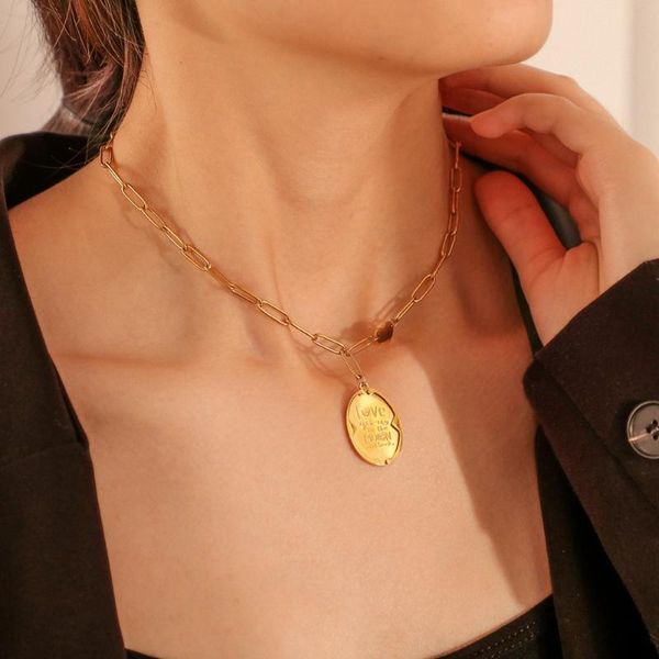 

fashion love you letter oval pendant stainless steel gold plated chain tag romantic jewely choker gift for women couple necklaces, Silver