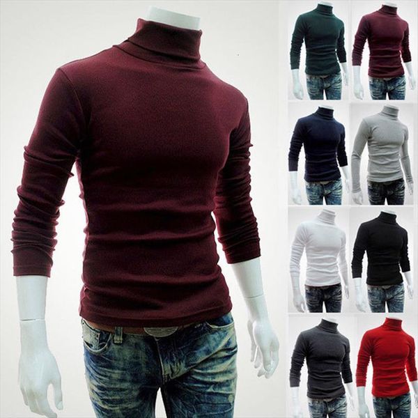 

spring autumn casual mens polos long sleeve knitwear turtle neck slim fit basic pullover, White;black