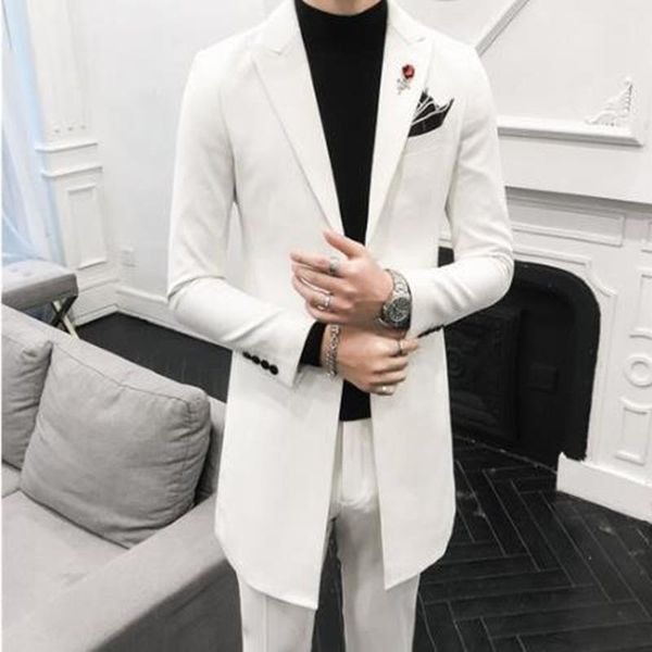 

men's suits & blazers 2021 latest fashion classical long 2 pieces slim fit wedding wear dinner party bridegroom blazer (jacket + pants), White;black