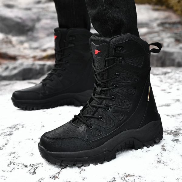 

men women outdoor winter snow mid-calf desert boots waterproof non-slip warm walk male casual flat work shoes sneakers fashion, Black