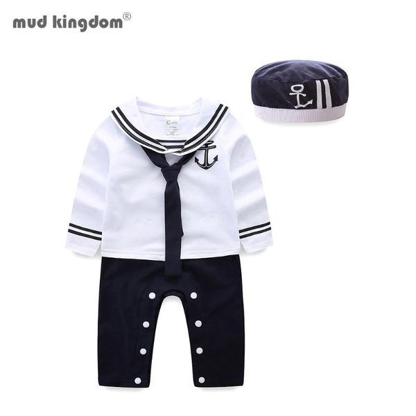 

mudkingdom baby boys rompers cotton long sleeve sailor style and hat 2pcs jumpsuit kids clothes jumpsuits, Blue