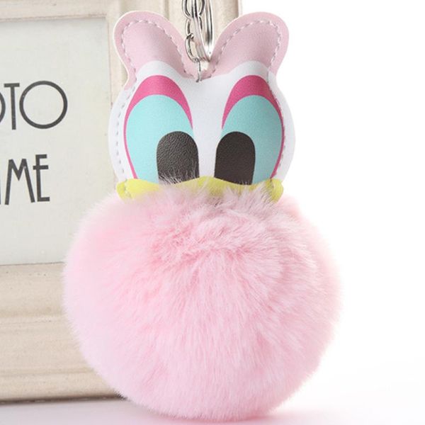 

keychains cute duck keychain & pendant for children women girls key ring holder bag fur pompoms animal chains jewelry gift, Silver