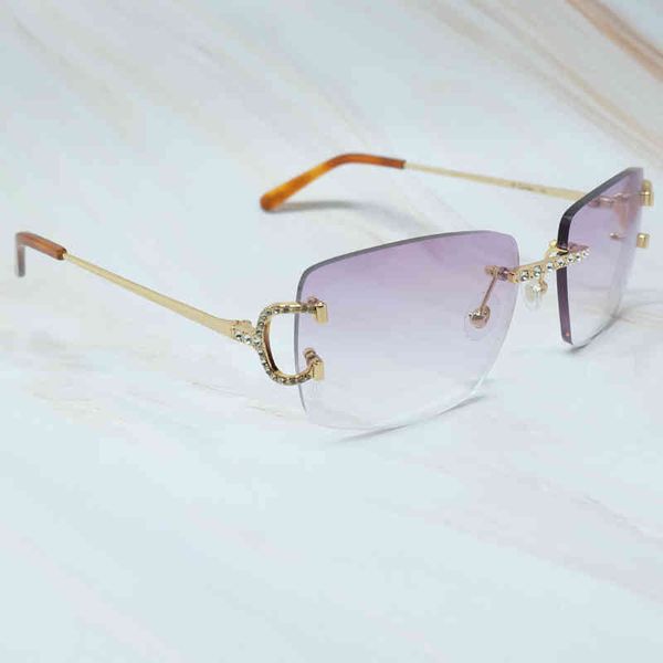 

2022 factory wholesale model rhinestones men women wire diamond iced out rimless stylish shades eyewear fashion sun sunglasses, White;black