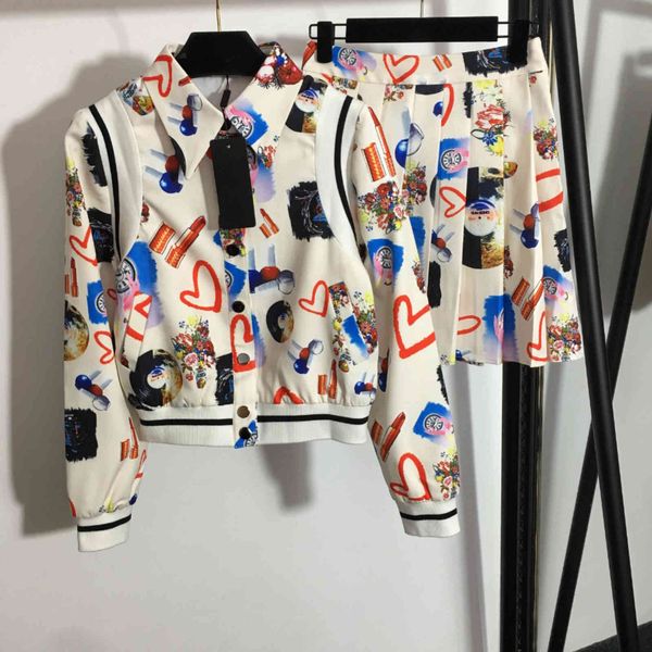 

fashion women lapel jacket dress suit lipstick high definition printed coat pants 2 piece suits high-end letter logo brand womens cotton cas, White