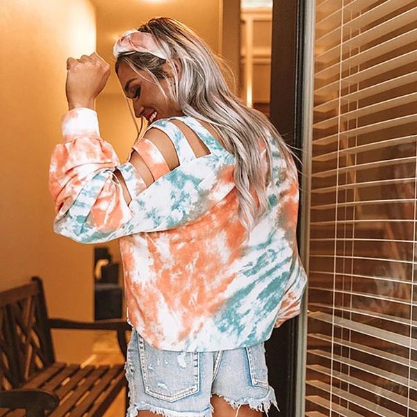 

women's hoodies & sweatshirts 2021 autumn and winter hollow out off shoulder sweatshirt sell fashion tie-dye printing punk hip hop #t3g, Black