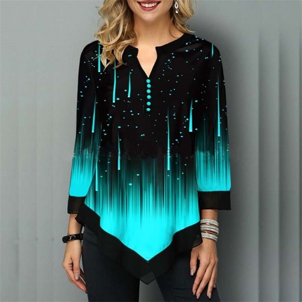 

shirt blouse fashion large size women casual v neck shirt ladies loose floral print tunic shirt 210401, White