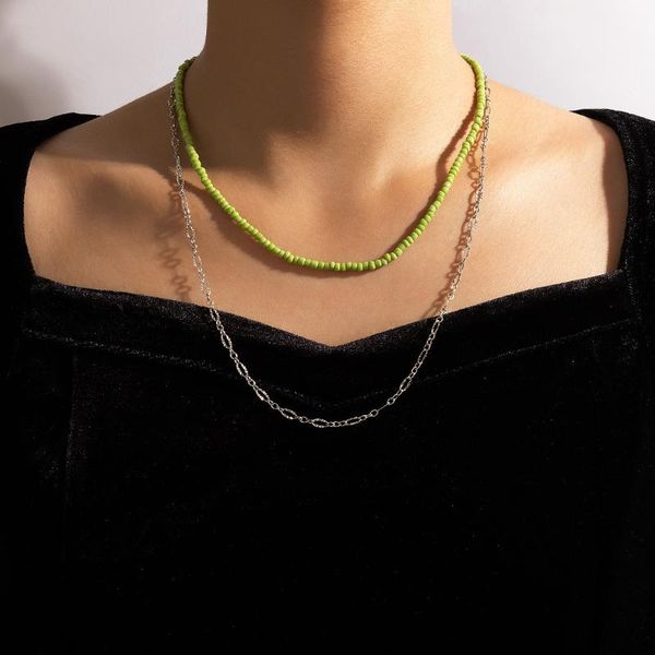 

chokers simple minimalist resin beads strand necklace for women teen girls y2k jewelry green bohemia multilayer choker jewellry, Golden;silver