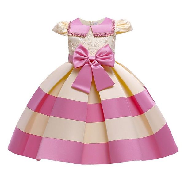 

girl's dresses 10 years children striped bow princess birthday party prom beading bridesmaid summer dress ball gown vestidos baby girls, Red;yellow
