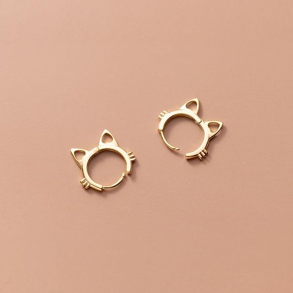 

hoop & huggie genuine 925 sterling silver cute kitten cat small earrings for women girls, Golden;silver