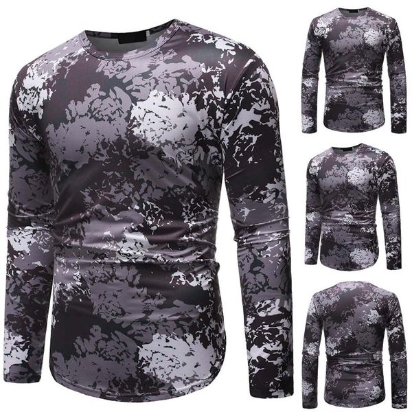 

men's t-shirts chamsgend 2021 clothing autumn winter casual slim o neck printed long sleeve t shirt blouse camouflage drop, White;black