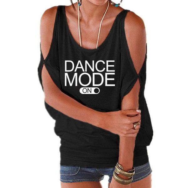 

dance mode on letters print womens t shirts casual girl off shoulder batwing short sleeve lace up, White