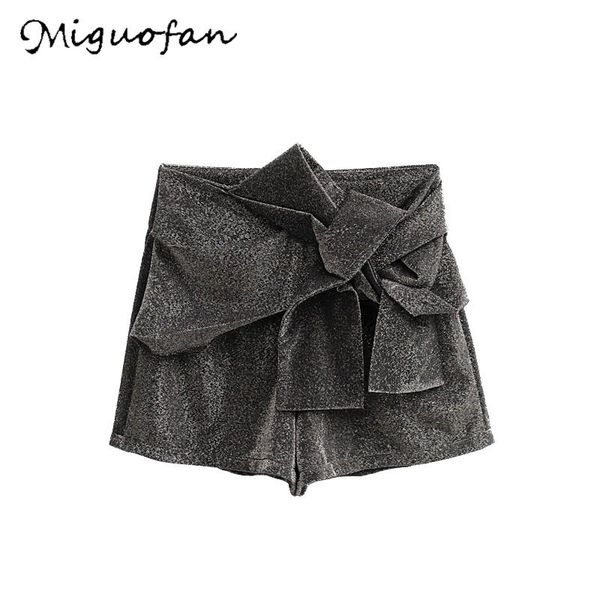 

women's shorts miguofan2021 women fashion bowknot bottoms shinning lady zipper chic brand pantalones cortos short pants, White;black