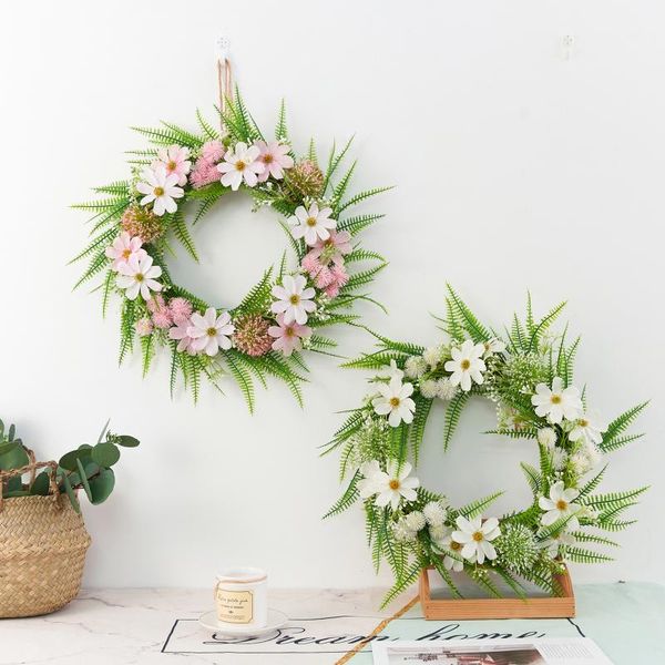 

round silk flower wreath artificial rose garland handmade floral decor used for home front door christmas party wedding decorative flowers &