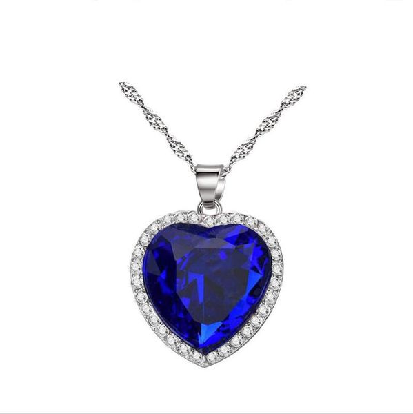 

pendant necklaces titanic heart of the ocean for women blue romantic cz chain fashion wedding jewelry, Silver