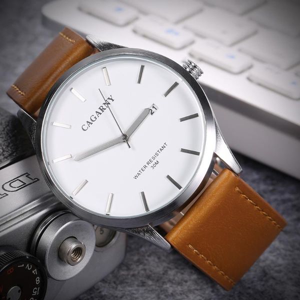 

wristwatches fashion casual cagarny men watches leather business quartz-watch wristwatch relogio masculino male clock, Slivery;brown