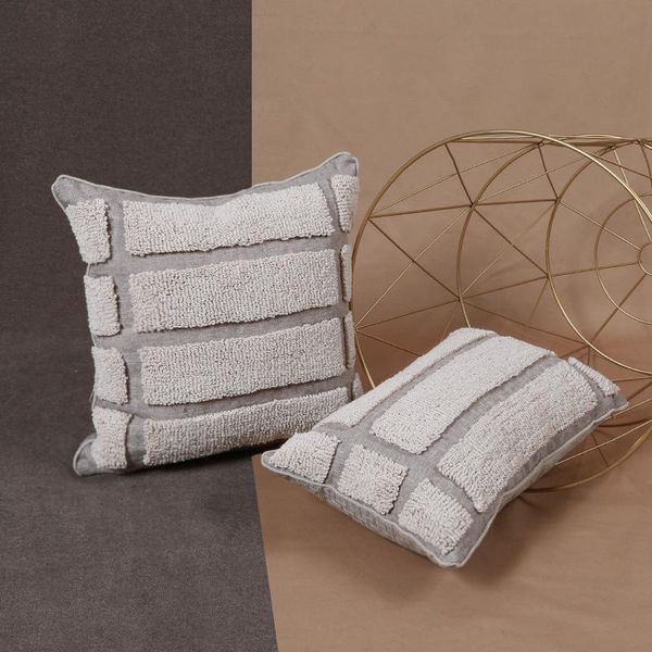 

cushion/decorative pillow 45*45cm grey stripe tufted embroidery cushion cover cotton canvas throw sofa home decorative pillowcover 40862