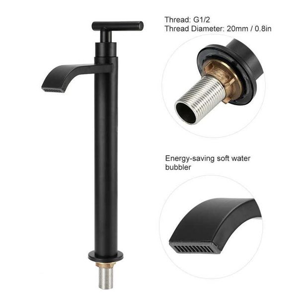 

g1/2 304 stainless steel single cold basin sink faucet bathroom counterwater tap black faucets