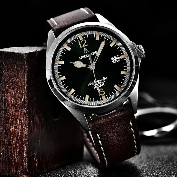 

wristwatches men's business leisure diving watch sapphire glass luminous waterproof retro leather japan nh35a automatic limited edition, Slivery;brown