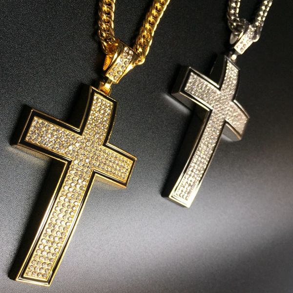 

large bling cross 3d hip hop iced out religious pendant franco chain 35.4" gold silver plated for men women jewelry fashion gift 176 q2