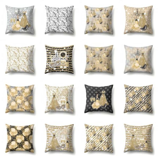 

cushion/decorative pillow golden geometric cover creative cushion bedside throw pillows office lumbar sofa el home decor 45cm