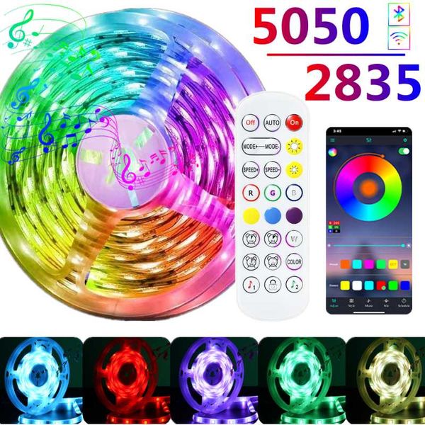 

strips led strip lights rgb smd 2835 color changing waterproof lamp flexible tape diode bluetooth luces 16.4ft dc 12v for home