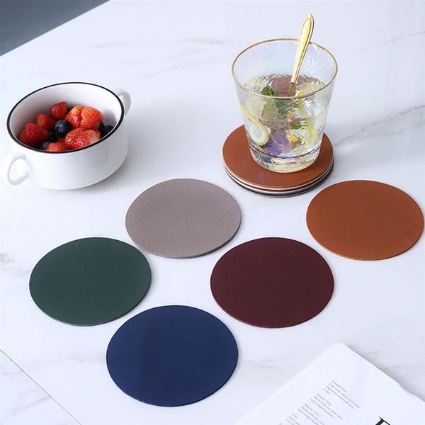 

mats & pads 6pcs faux leather waterproof heat resistant round cup mat tableware insulation bowl placemat home decor