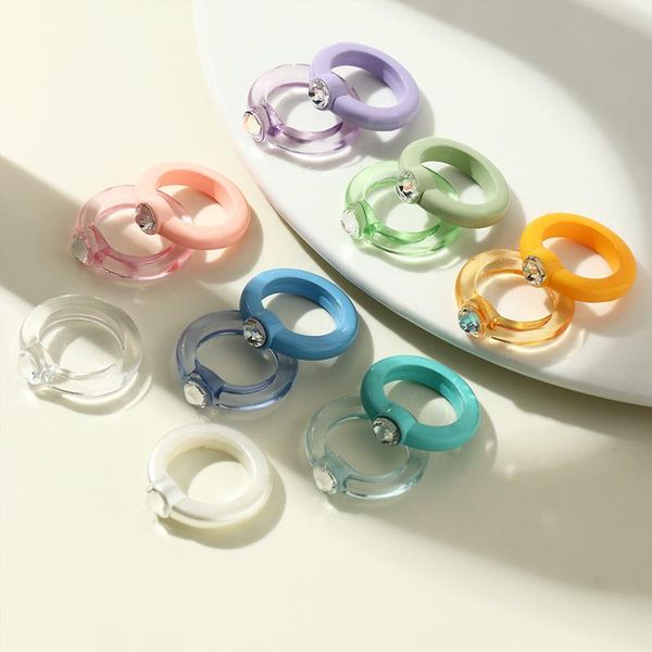 

wedding rings candy colorful sweet transparent ring for women girls geometric round acrylic resin joint set jewelry gift accessories, Slivery;golden