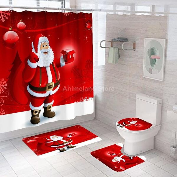 

shower curtains curtain merry christmas gift bell polyester hooks cloth bathroom festival decor bath mat set toilet accessories
