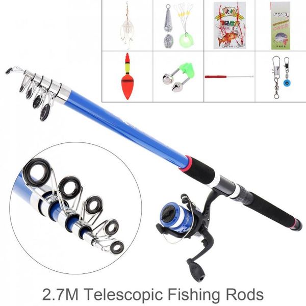 

2.7m fishing rod reel line combo full kits spinning pole set with carp lures float hooks boat rods