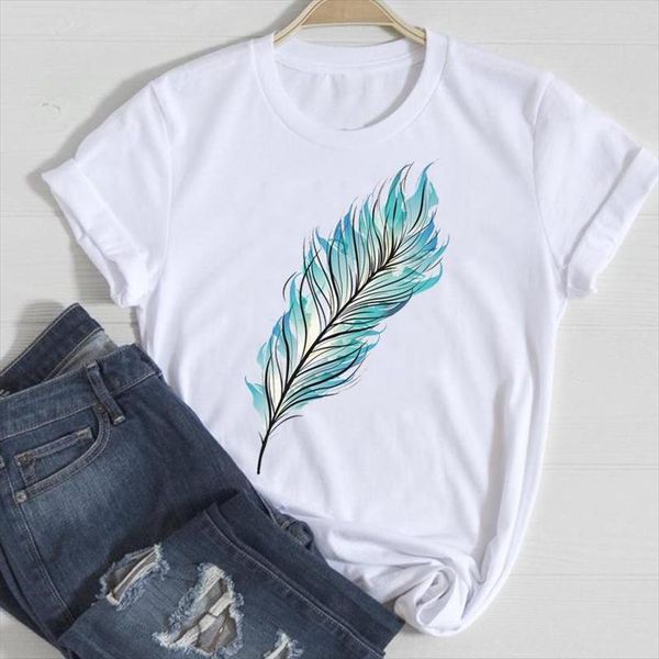 

and women short sleeve watercolor men t shirt beach feather fashion cartoon summer female clothes graphic lady print tee, White;black