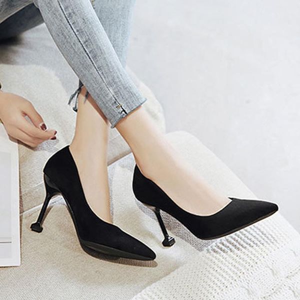 

dress shoes 5cm/7cm heel womens pumps suede super high heels fashion woman pointed toe apricot black size 33-41
