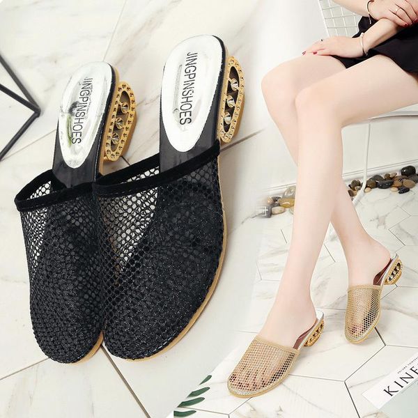 

slippers leisure concise women outside med strange style slides solid slip-on casual crystal shoes, Black