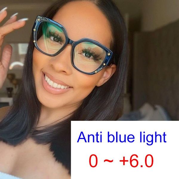 

sunglasses diopter 0 to +6.0 women men oversized square anti blue light reading glasses rivet retro prescription optics eyeglasses frames, White;black