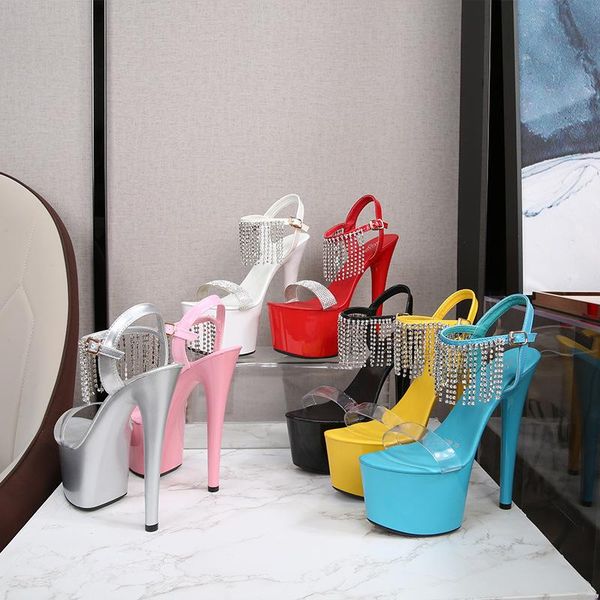 

181-b6 show shoes thin heel black platform 17cm high sandals women's summer wedding