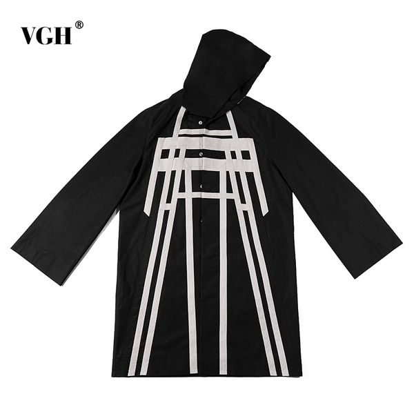 

vgh autumn windbreaker for women hooded collar long sleeve patchwork striped hit color loose streetwear clothes female tide 210421, Tan;black