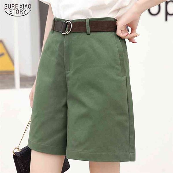 

casual summer loose wide leg shorts femme korean fashion women vintage short green white high waist female 9648 210506, White;black