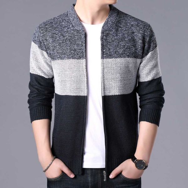 

fashion mens sweaters patchwork knitted cardigan coats men knitwear sweatercoats outerwear male casual brand clothing 211014, White;black